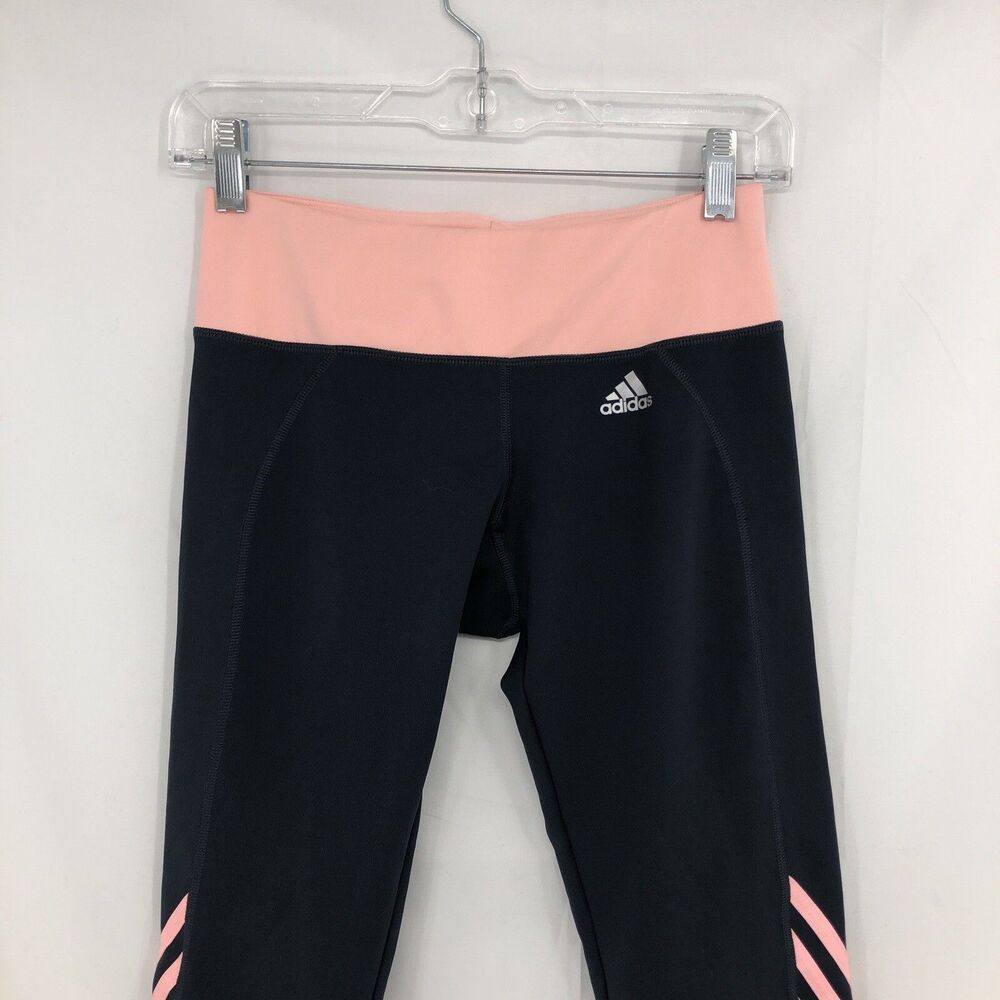 Adidas Pink Black Wide Waistband Cropped Capri Leggings Medium